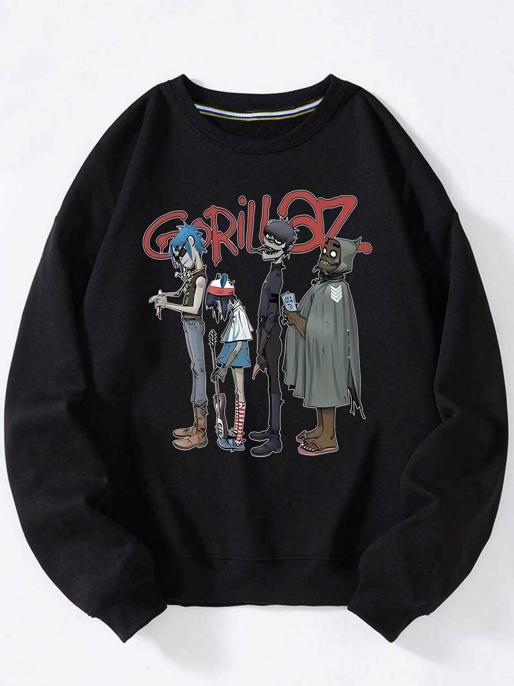 90's Retro Y2K Pattern Print Long Sleeve Comfortable Sweater for Men and Women, Punk Rock Band Gorillaz Inspired, Casual Fashion All-Rounder for Commuter, Sports, and Outdoor Activities