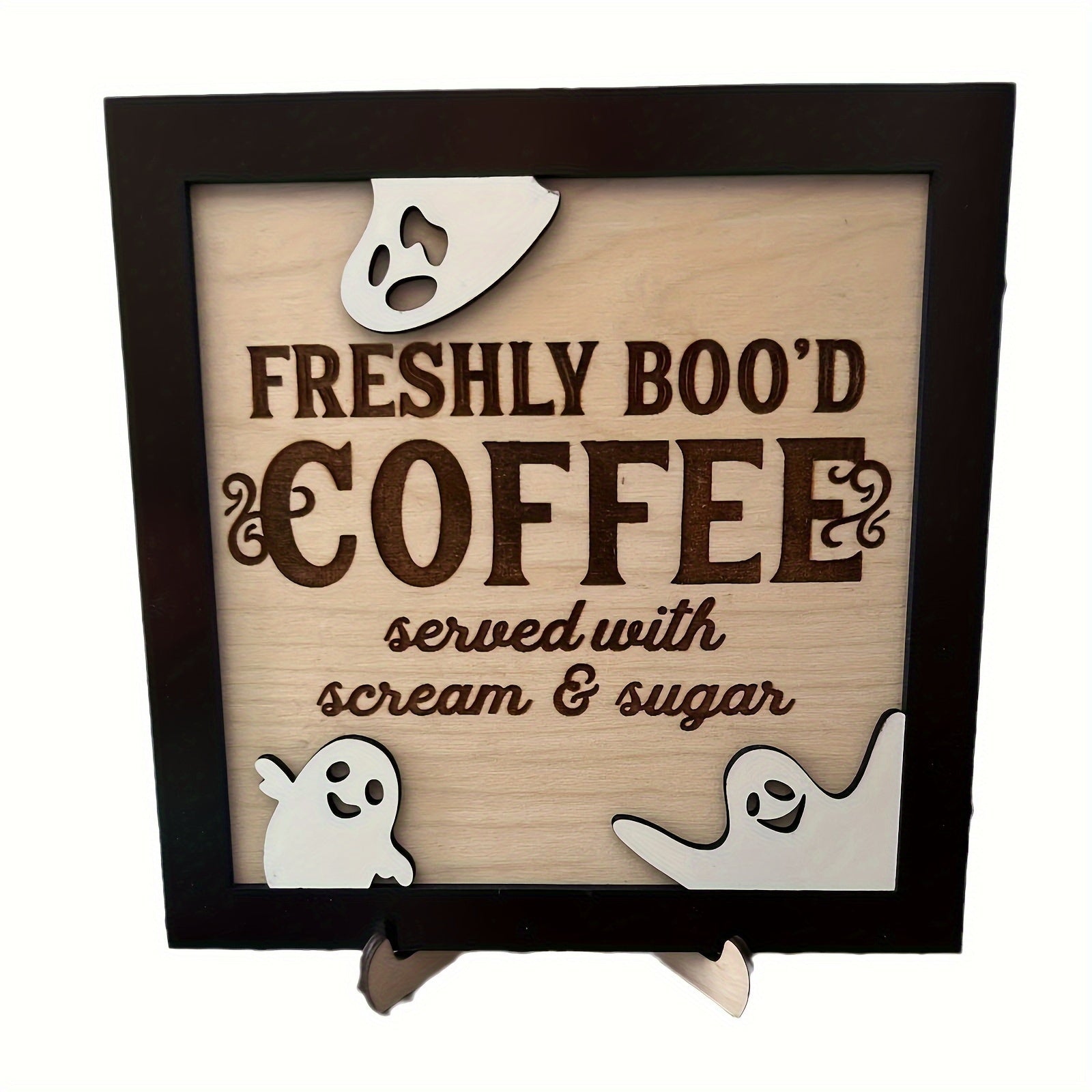 [Cute Ghost Decoration] Halloween Wooden Cute Ghost Decoration | Coffee Bar Home Decoration Ornaments Coffee Shop Creative Table Sign Holder