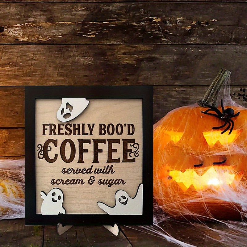 [Cute Ghost Decoration] Halloween Wooden Cute Ghost Decoration | Coffee Bar Home Decoration Ornaments Coffee Shop Creative Table Sign Holder
