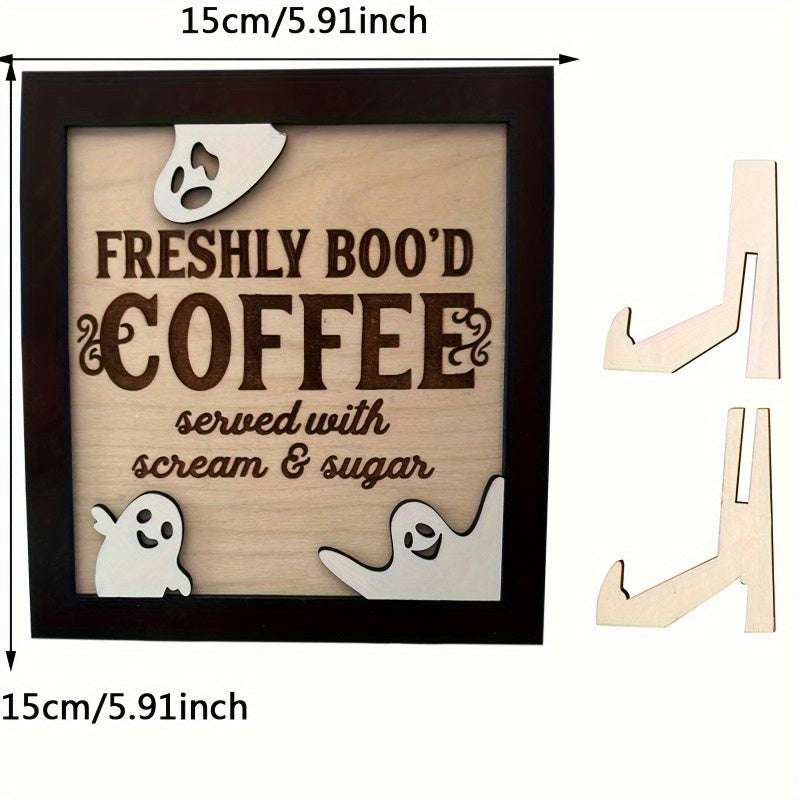 [Cute Ghost Decoration] Halloween Wooden Cute Ghost Decoration | Coffee Bar Home Decoration Ornaments Coffee Shop Creative Table Sign Holder