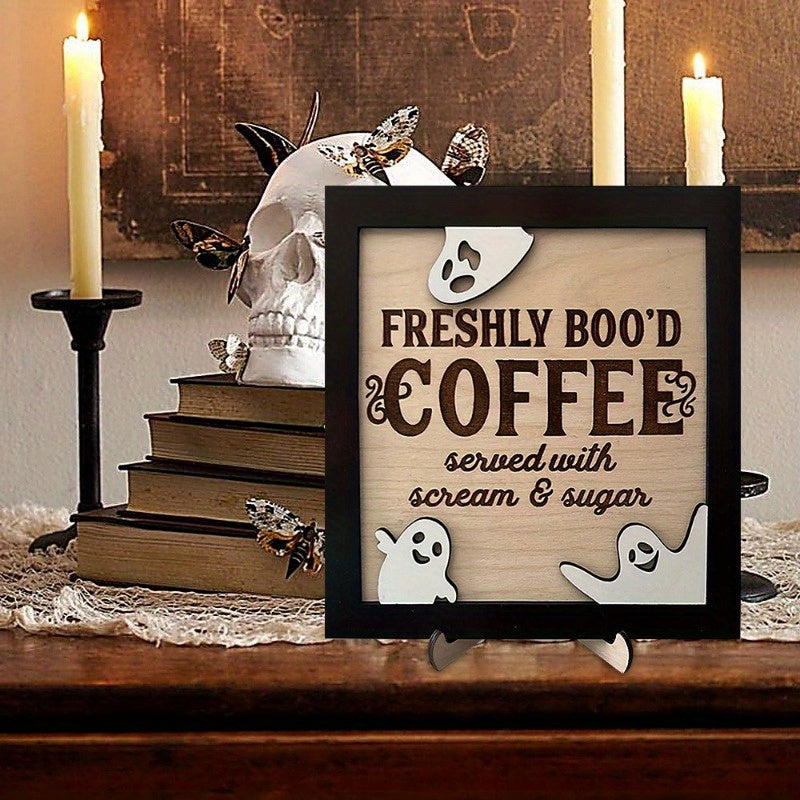 [Cute Ghost Decoration] Halloween Wooden Cute Ghost Decoration | Coffee Bar Home Decoration Ornaments Coffee Shop Creative Table Sign Holder