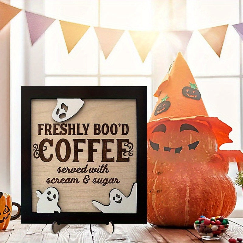[Cute Ghost Decoration] Halloween Wooden Cute Ghost Decoration | Coffee Bar Home Decoration Ornaments Coffee Shop Creative Table Sign Holder