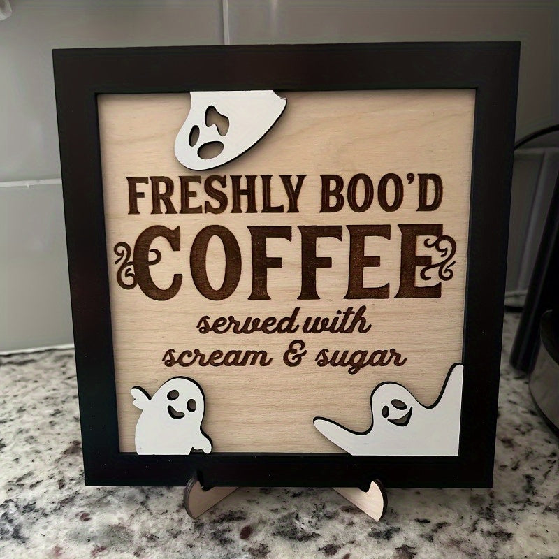 [Cute Ghost Decoration] Halloween Wooden Cute Ghost Decoration | Coffee Bar Home Decoration Ornaments Coffee Shop Creative Table Sign Holder