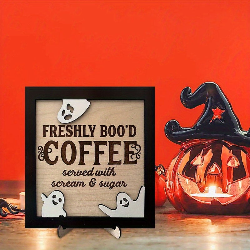 [Cute Ghost Decoration] Halloween Wooden Cute Ghost Decoration | Coffee Bar Home Decoration Ornaments Coffee Shop Creative Table Sign Holder