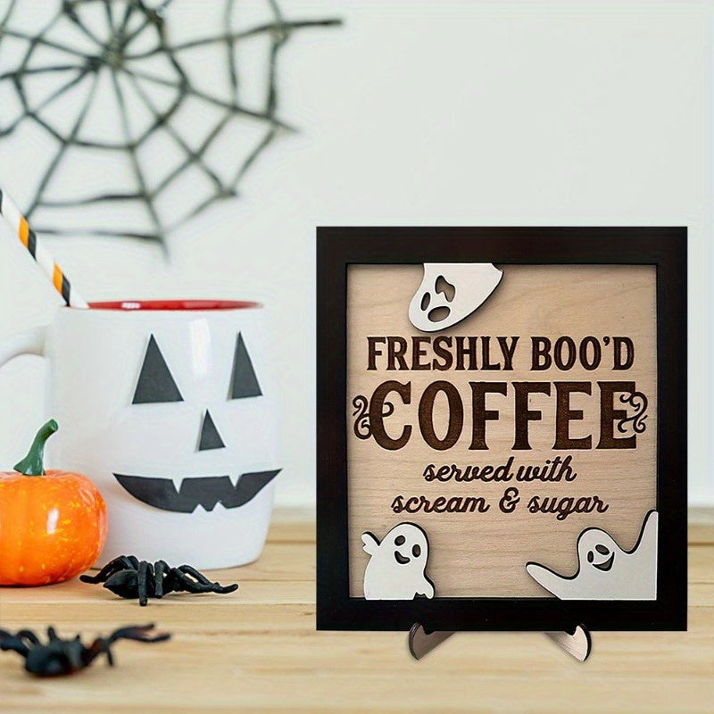 [Cute Ghost Decoration] Halloween Wooden Cute Ghost Decoration | Coffee Bar Home Decoration Ornaments Coffee Shop Creative Table Sign Holder