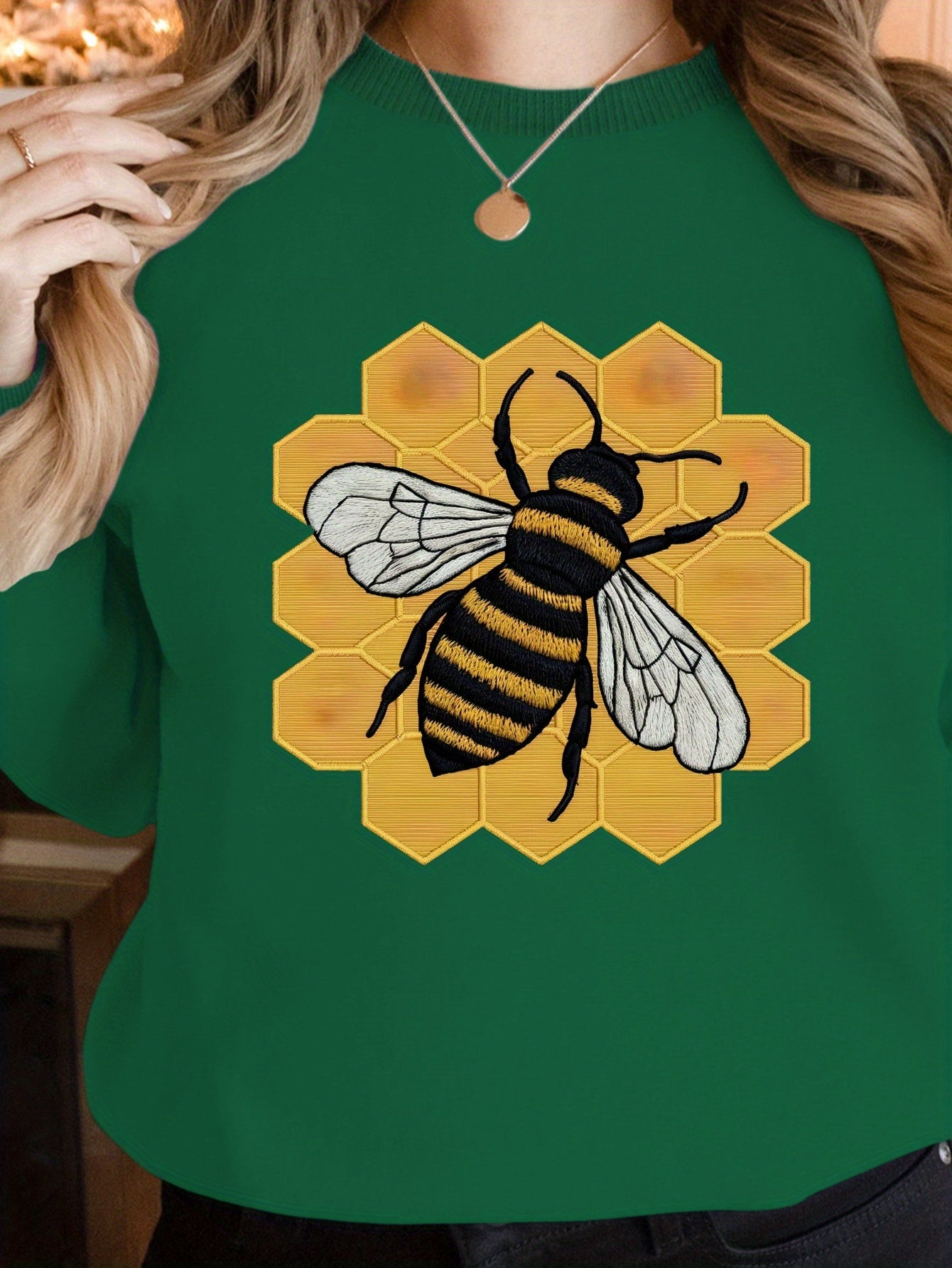 detailed embroidered bee illustration women's sweatshirts