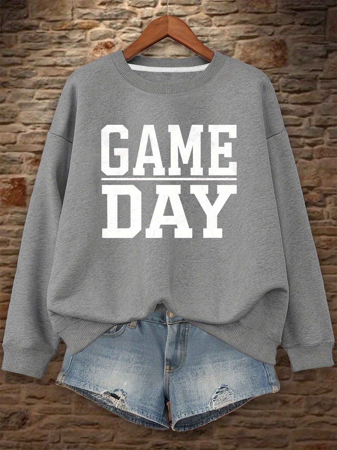 GAME DAY Print Pullover Sweatshirt, Casual Long Sleeve Crew Neck Sweatshirt, Women's Clothing