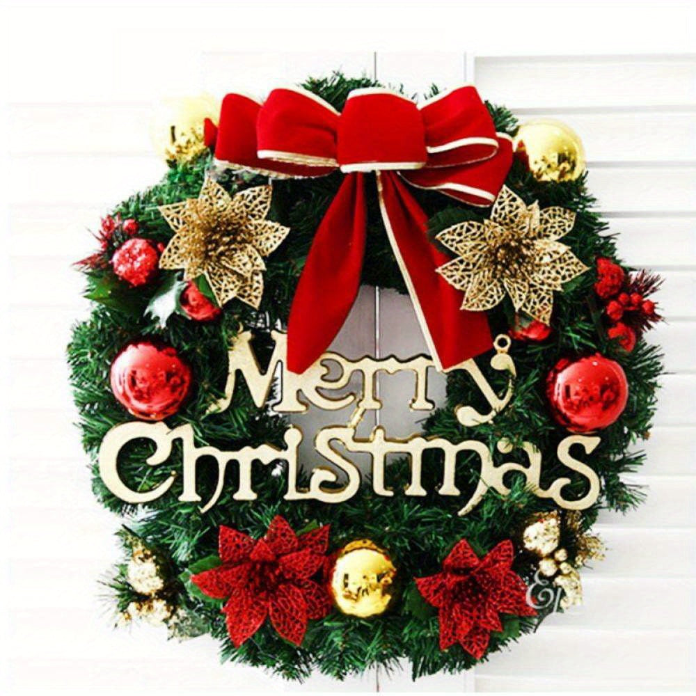 [Christmas Wreath for Front Door] 12 inch Artificial Poinsettia Christmas Wreath - Reef with Bowknot, Poinsettia Flowers, Bells, Xmas Pinecones Decor for Wall Home