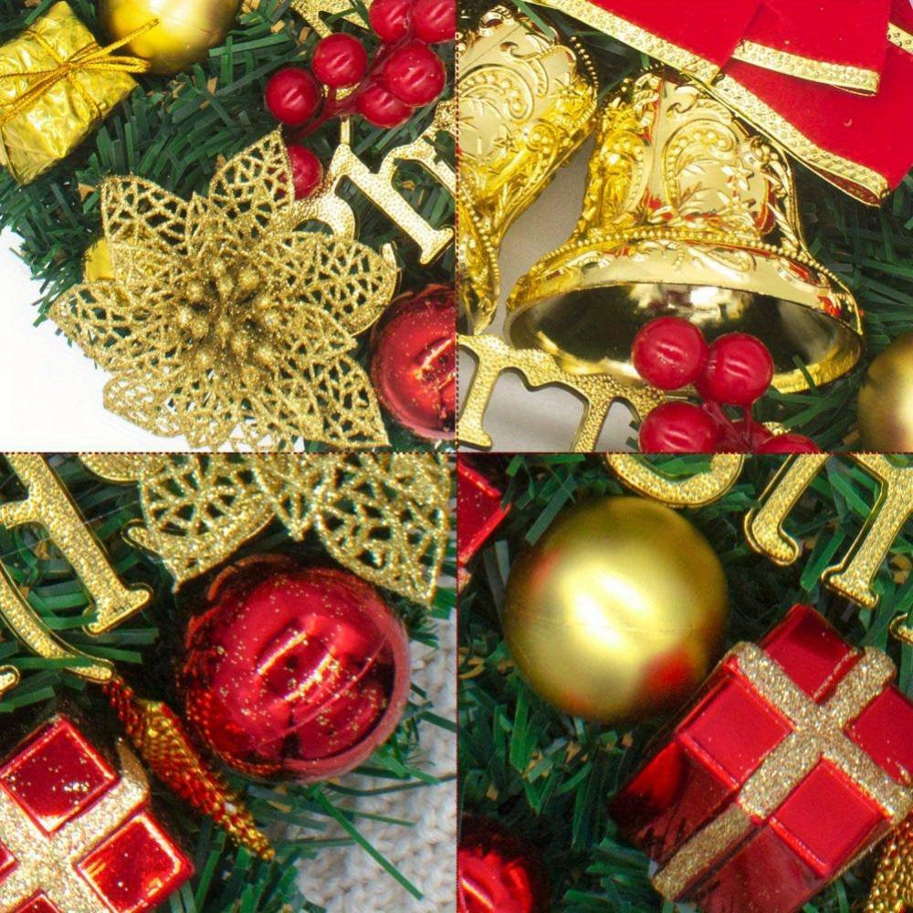 [Christmas Wreath for Front Door] 12 inch Artificial Poinsettia Christmas Wreath - Reef with Bowknot, Poinsettia Flowers, Bells, Xmas Pinecones Decor for Wall Home