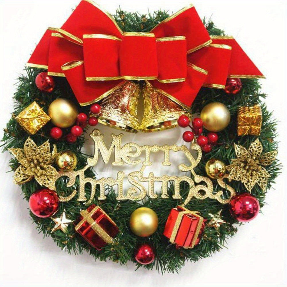 [Christmas Wreath for Front Door] 12 inch Artificial Poinsettia Christmas Wreath - Reef with Bowknot, Poinsettia Flowers, Bells, Xmas Pinecones Decor for Wall Home