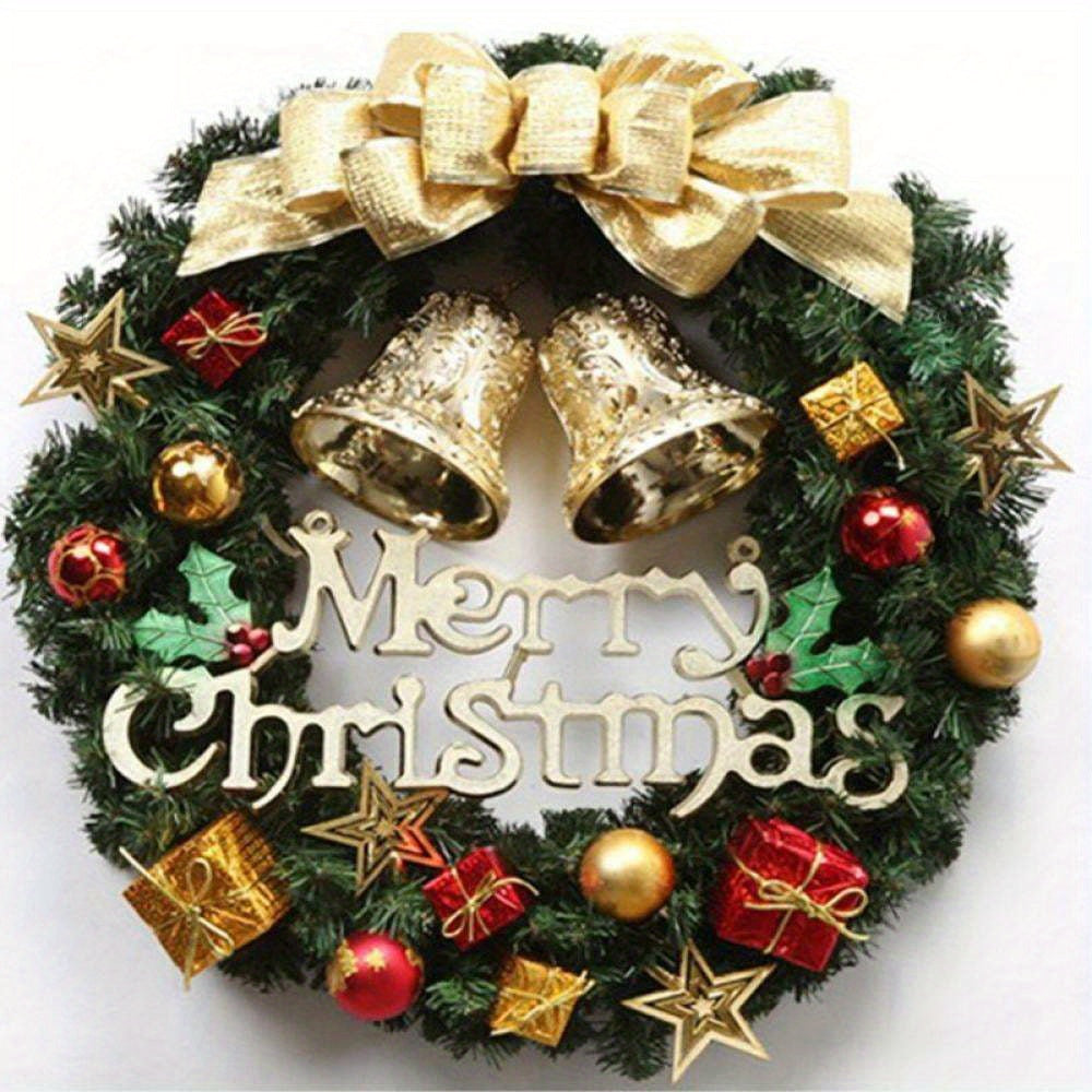 [Christmas Wreath for Front Door] 12 inch Artificial Poinsettia Christmas Wreath - Reef with Bowknot, Poinsettia Flowers, Bells, Xmas Pinecones Decor for Wall Home