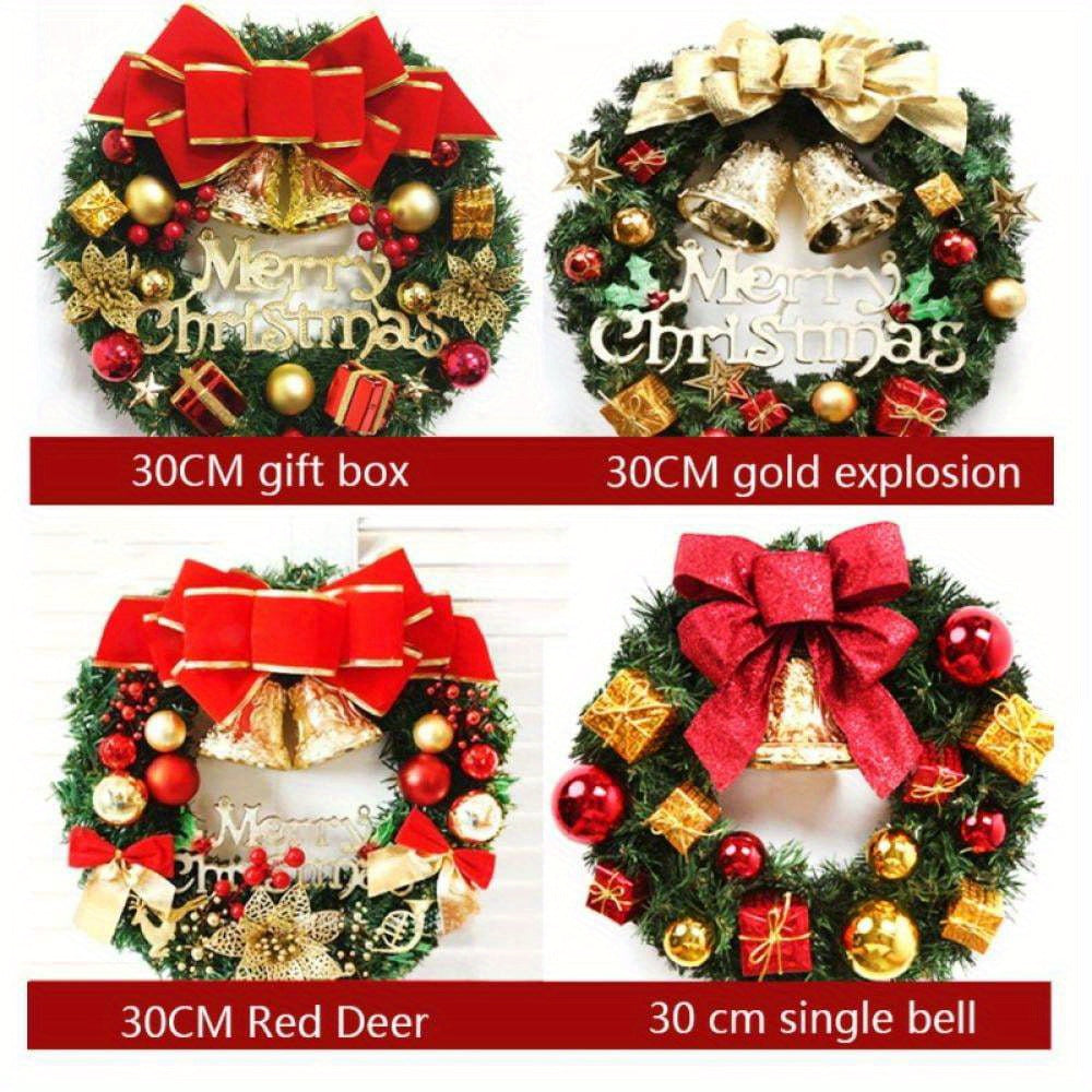 [Christmas Wreath for Front Door] 12 inch Artificial Poinsettia Christmas Wreath - Reef with Bowknot, Poinsettia Flowers, Bells, Xmas Pinecones Decor for Wall Home