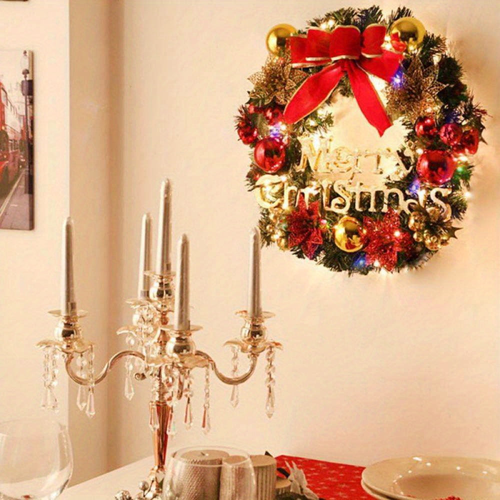 [Christmas Wreath for Front Door] 12 inch Artificial Poinsettia Christmas Wreath - Reef with Bowknot, Poinsettia Flowers, Bells, Xmas Pinecones Decor for Wall Home
