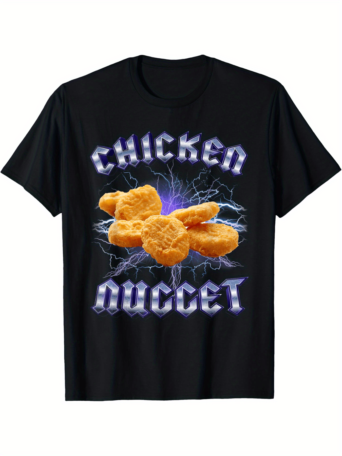 Men's Chicken Nuggets Graphic T-Shirt – 100% Cotton, Soft & Breathable, Black Casual Short Sleeve Tee with Bold 