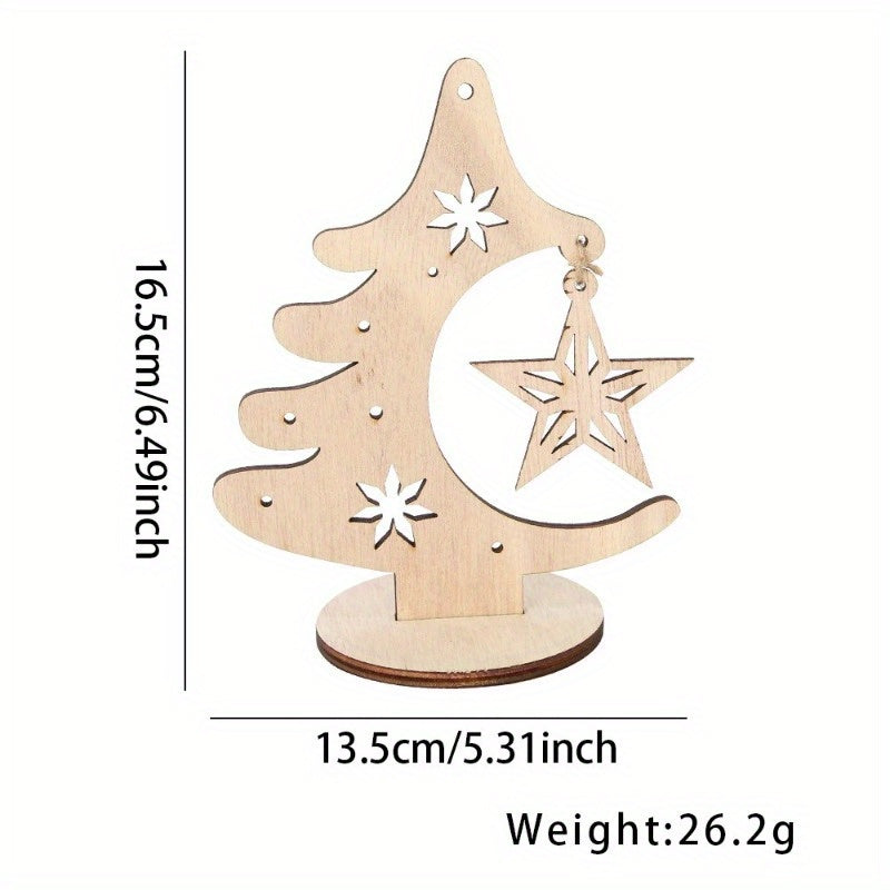 [Christmas Tree Wooden Tabletop Pendant] Christmas Tree and Star Tabletop Pendant, Wooden Holiday Decor, Log Material, No Electricity Required, Featherless, Festive Ornament for Seasonal Display
