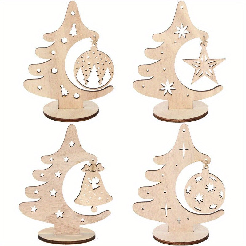 [Christmas Tree Wooden Tabletop Pendant] Christmas Tree and Star Tabletop Pendant, Wooden Holiday Decor, Log Material, No Electricity Required, Featherless, Festive Ornament for Seasonal Display