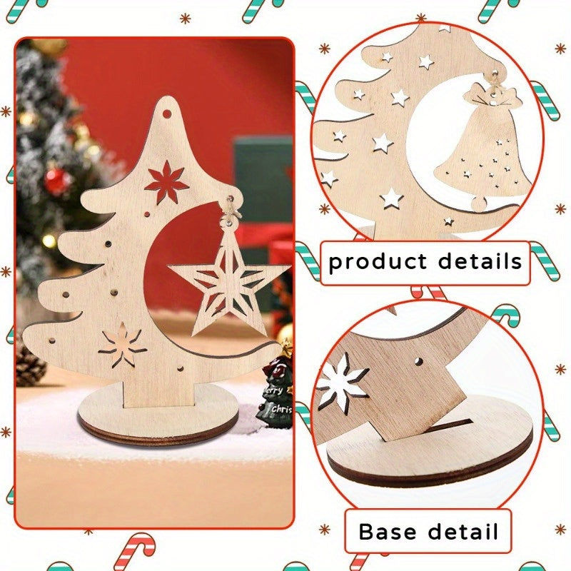 [Christmas Tree Wooden Tabletop Pendant] Christmas Tree and Star Tabletop Pendant, Wooden Holiday Decor, Log Material, No Electricity Required, Featherless, Festive Ornament for Seasonal Display