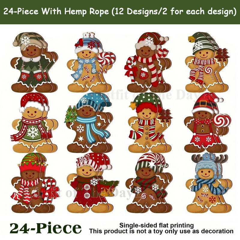 Gingerbread Man Christmas Ornaments Set- Cute Wooden Holiday Tree Decorations, Perfect for Family & Friends Party, Room and Kitchen Festive Hanging Decor