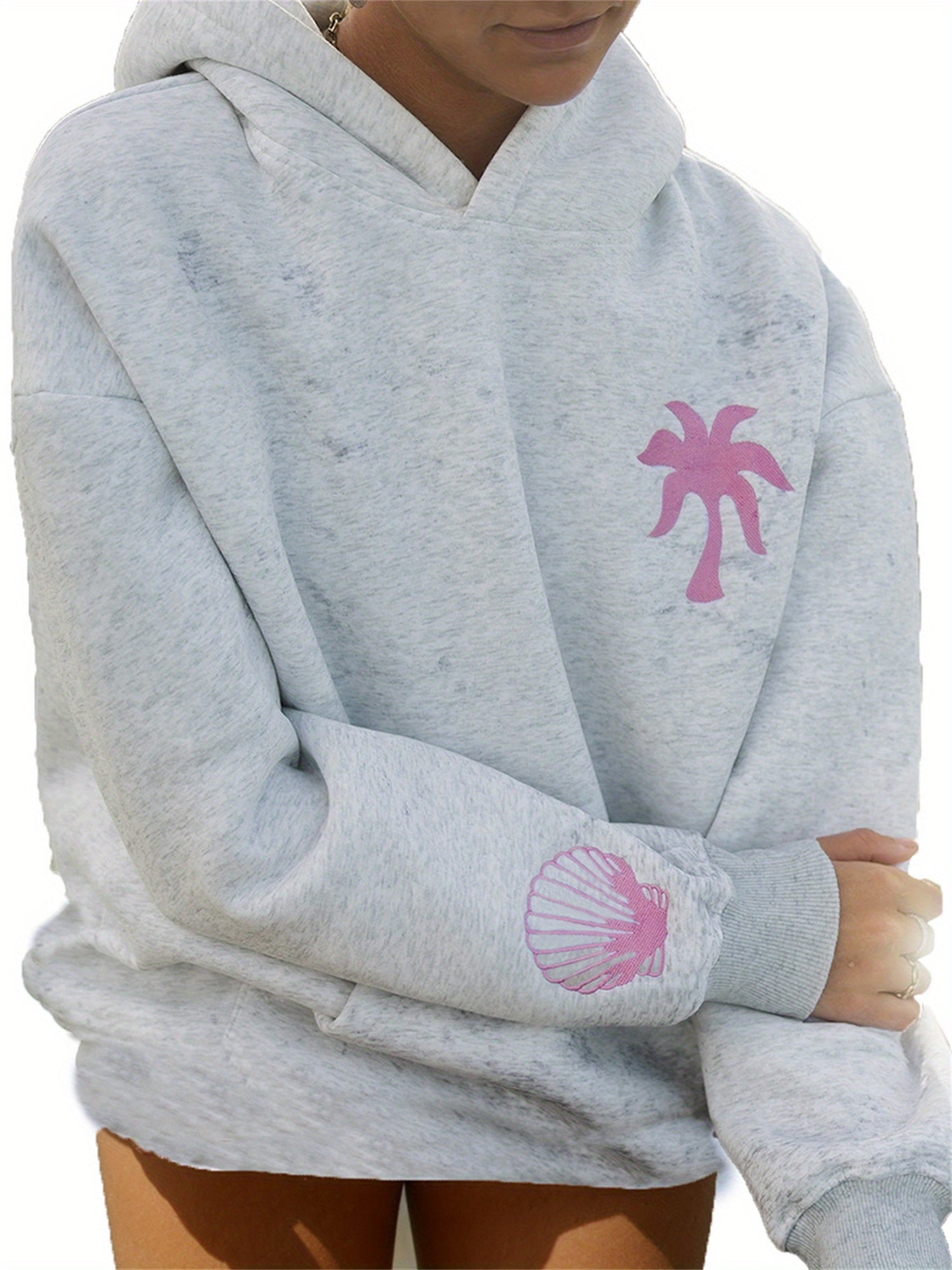 Womens Beach Hoodies Long Sleeve Flower Embroidery Oversized Sweatshirts Streetwear Tops