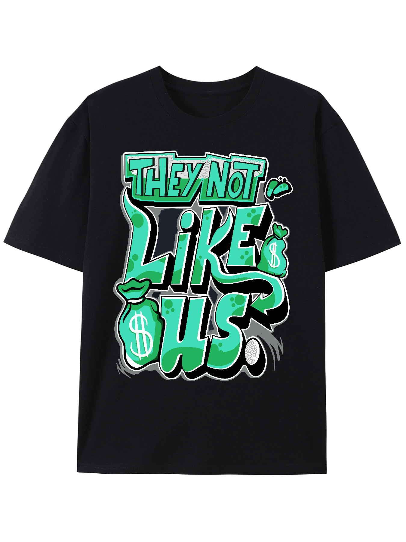 Dunkare Black Green Glow 3s T-Shirt Graphic Print Tee Shirt, Men's Casual Short Sleeve T-shirt