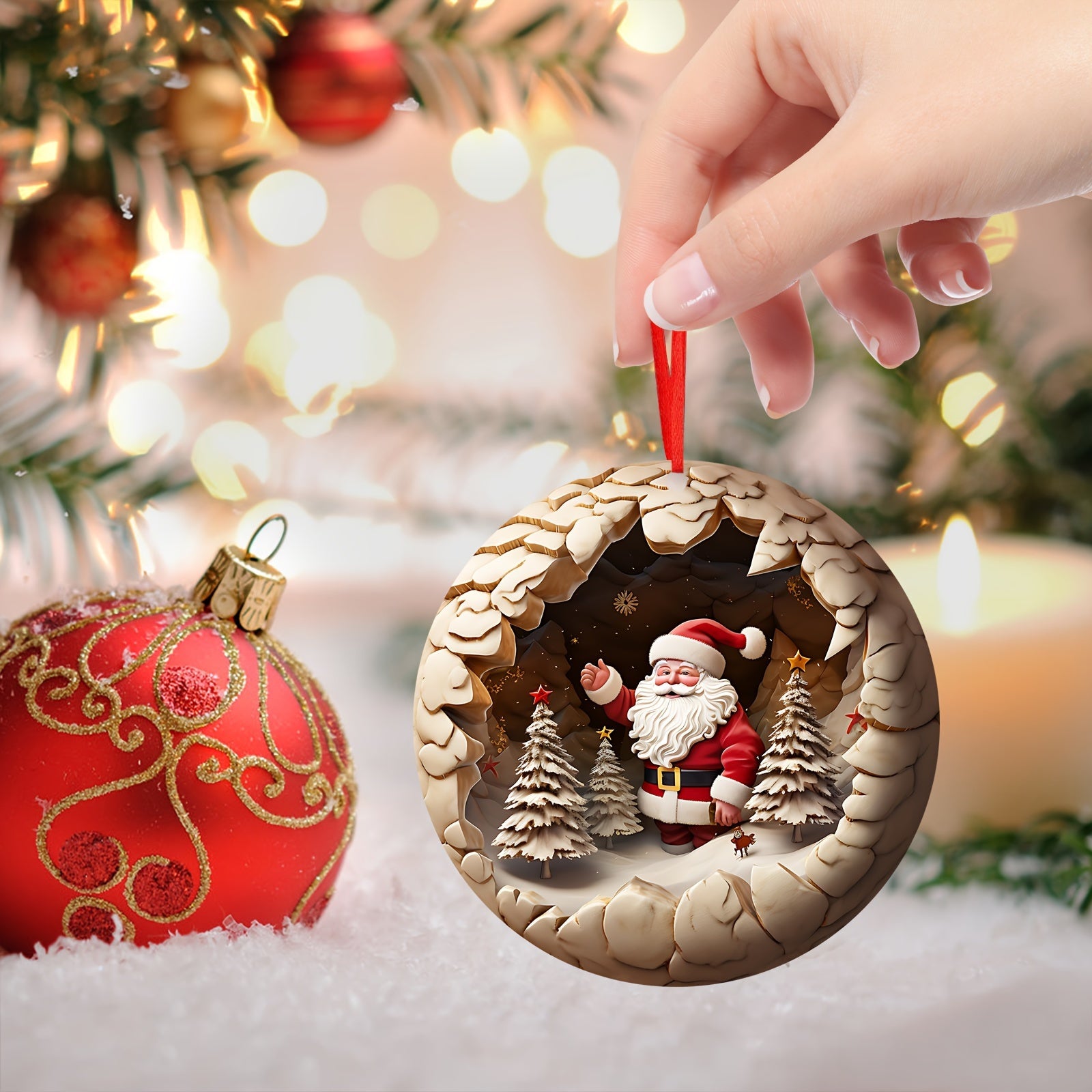 3D Santa Wooden Ornaments for Christmas Tree & Home Decor - Perfect Holiday Gift, Wall Hanging Decoration, Party & Festive Plaque
