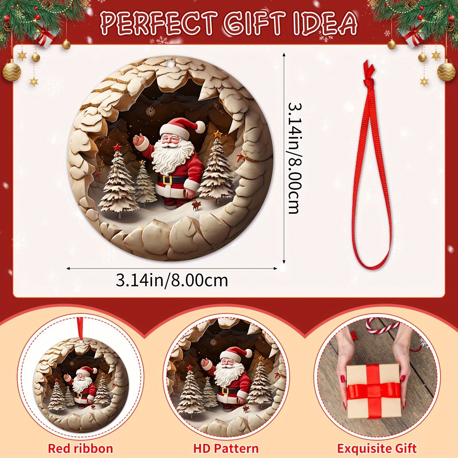 3D Santa Wooden Ornaments for Christmas Tree & Home Decor - Perfect Holiday Gift, Wall Hanging Decoration, Party & Festive Plaque