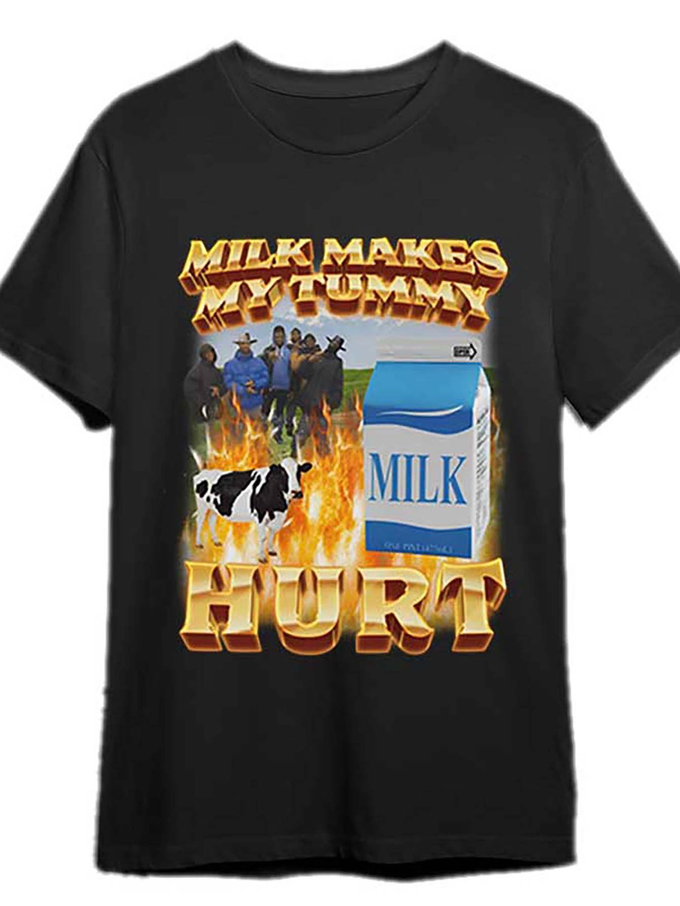 Funny Graphic T-shirt - Milk Makes My Tummy Hurt T-Shirt - Men’s Short Sleeve Black Collection