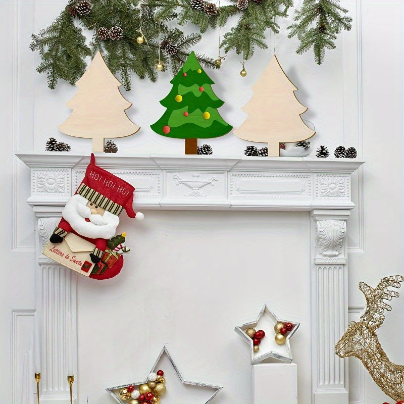 Wooden Christmas Tree Cutout, Christmas Wooden Ornaments, Blank Christmas Tree Craft Wooden Decorations, For DIY Christmas Party Decor