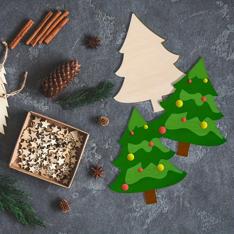 Wooden Christmas Tree Cutout, Christmas Wooden Ornaments, Blank Christmas Tree Craft Wooden Decorations, For DIY Christmas Party Decor