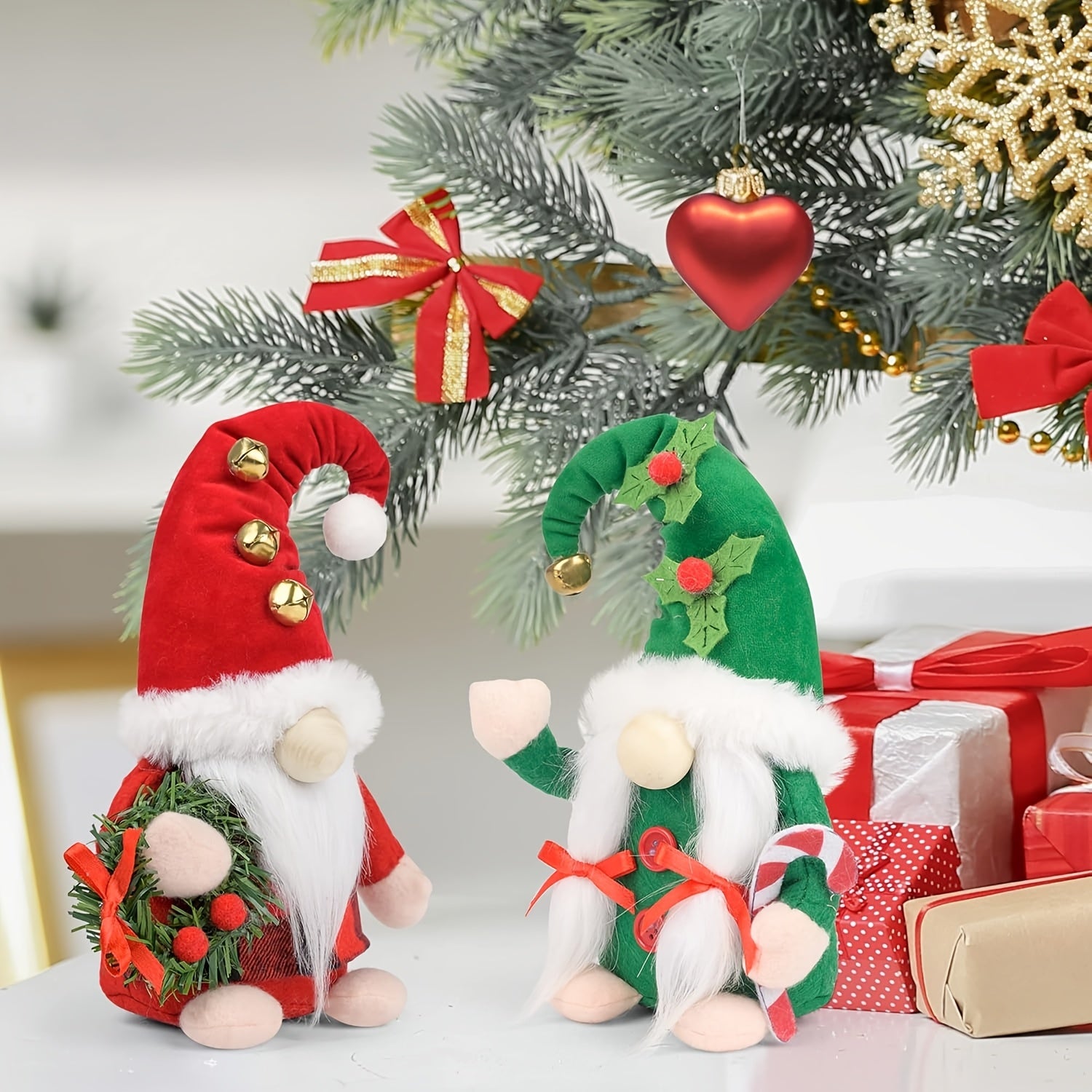 Handmade Glam Christmas Gnomes Plush Figurines, Polyester Scandinavian Elf Decorations, No Electricity Needed, for Festive Home Decor