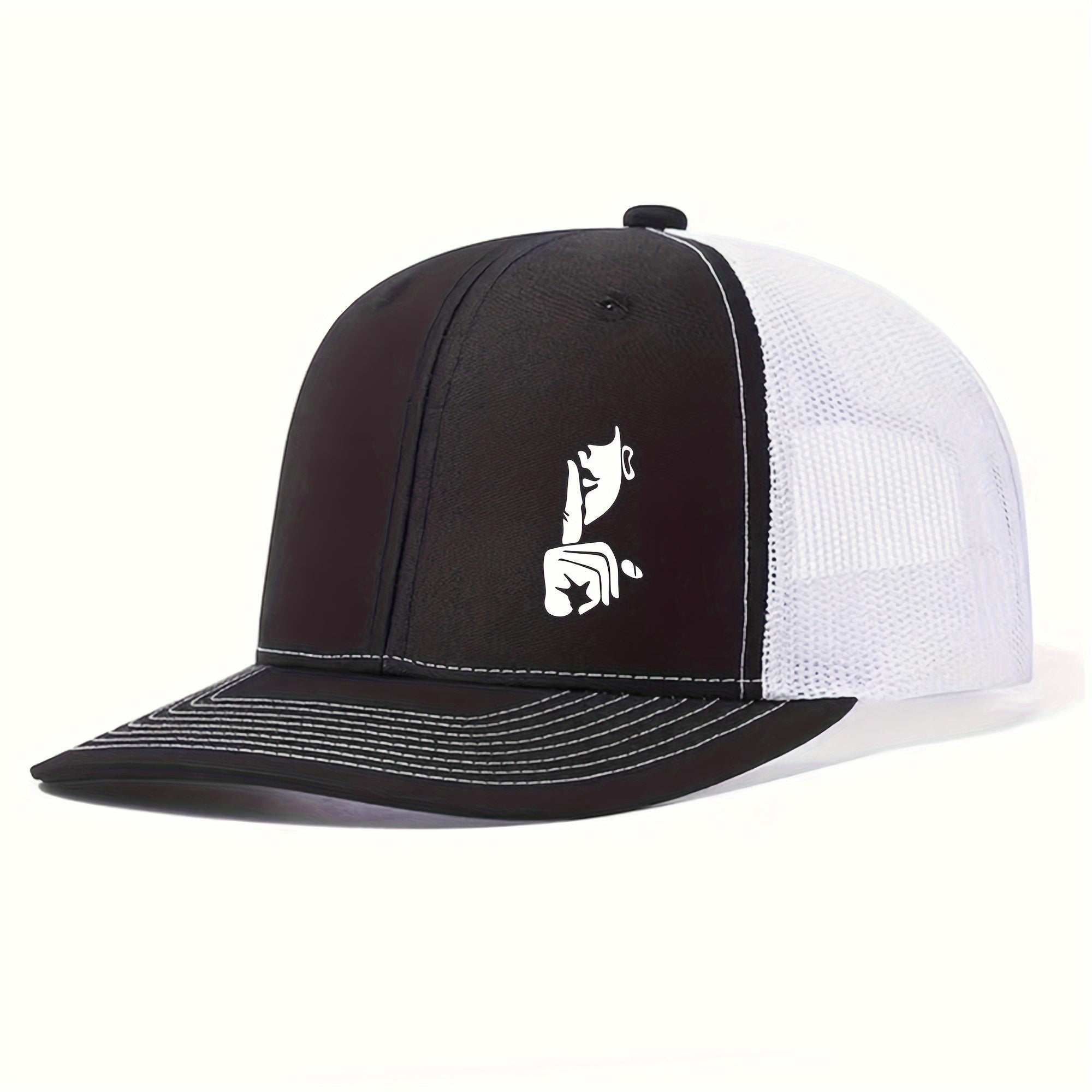 Finger Print Mesh Trucker Baseball Cap for Men & Women - Lightweight Breathable Two-Tone Design, 6 Colors (Black/Blue, Green, Grey, Orange, Brown, Tan), Sports Cap | Trendy Baseball Cap | Structured Cap