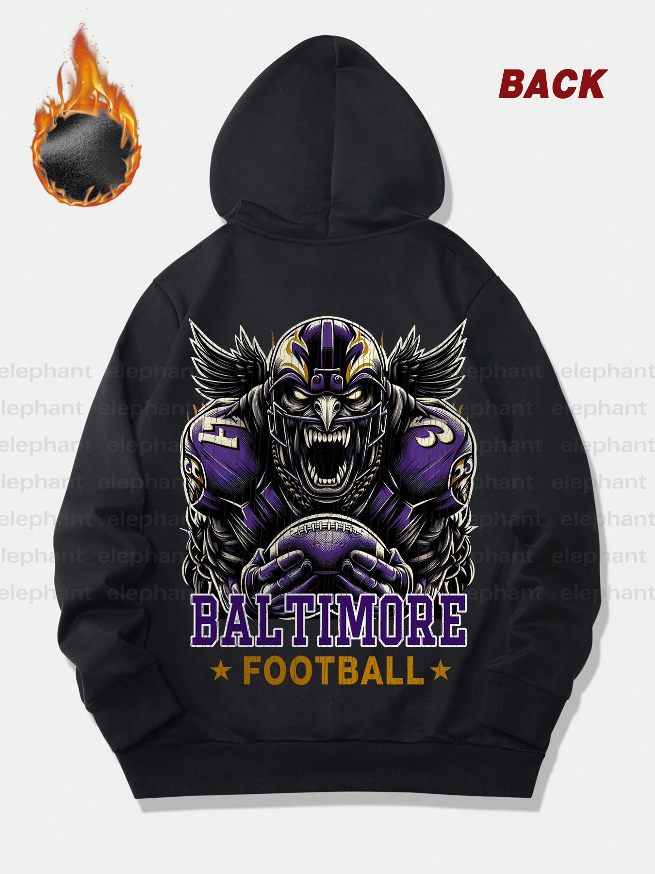 Men's Baltimore Football Graphic Hoodie - Cozy Thick Cotton Blend Sweatshirt with Pockets, Purple & Black Eagle Design, Perfect for Fall and Winter Casual Wear, Sweater Hoodie