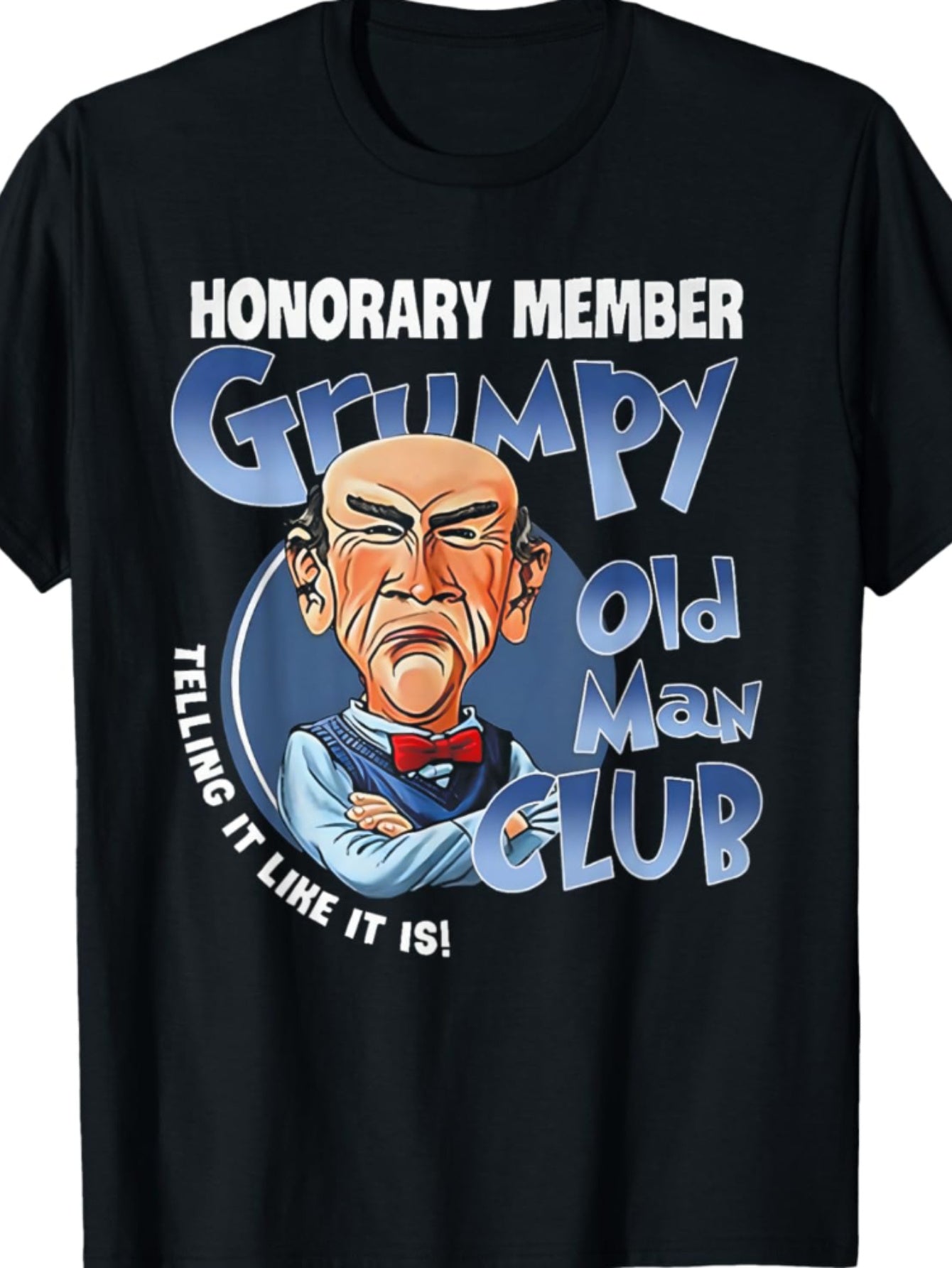 [Grumpy Old | Cotton] Black Cotton Grumpy Old for Man Club Honorary Member T-Shirt | All-Season Casual Round Neck, Machine Washable, Blue Graphic Print 