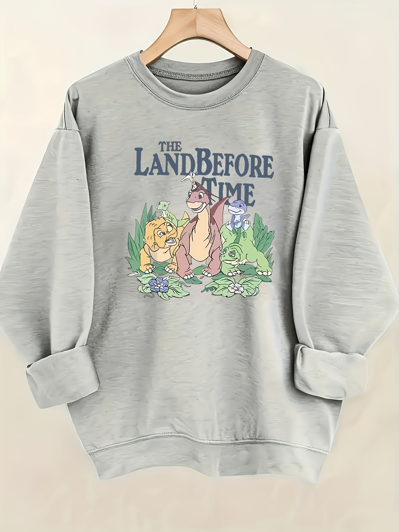 [Bangly Charm Dinosaur Sweatshirt] Bangly Charm Women's Casual Dinosaur Graphic Sweatshirt | Trendy Color Block Print, Polyester, Crew Neck, Long Sleeve, Slight Stretch, All-Season Pullover
