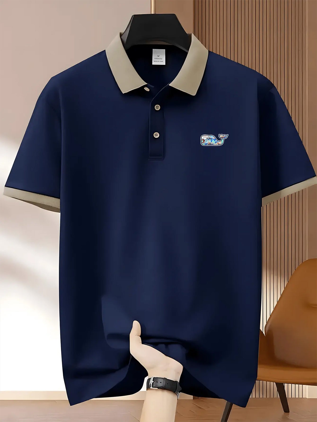 (230G) Men'S Casual Polo Shirt with Whale Pattern, Short-Sleeved Golf Polyester Fiber with Button Collar, Suitable for Gym Fitness And Running Training. Men'S Business And Leisure Gifts for Father And Boyfriend.