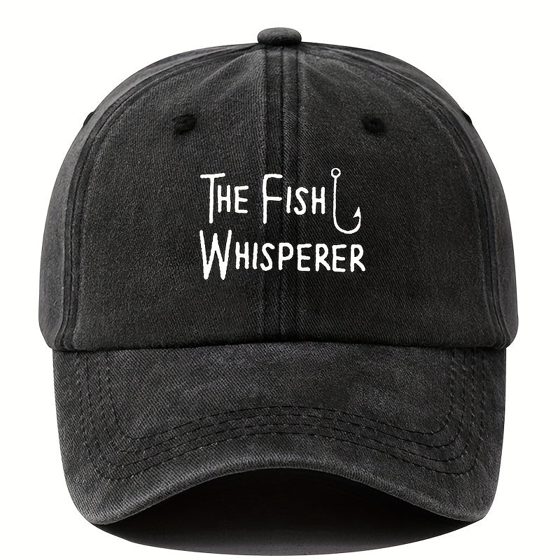 The Fish Whisperer Baseball Cap for Men - Casual Polyester Duckbill Cap with Embroidered Lettering, Outdoor Fishing & Travel Compatible, Unisex Adjustable Snapback Hat