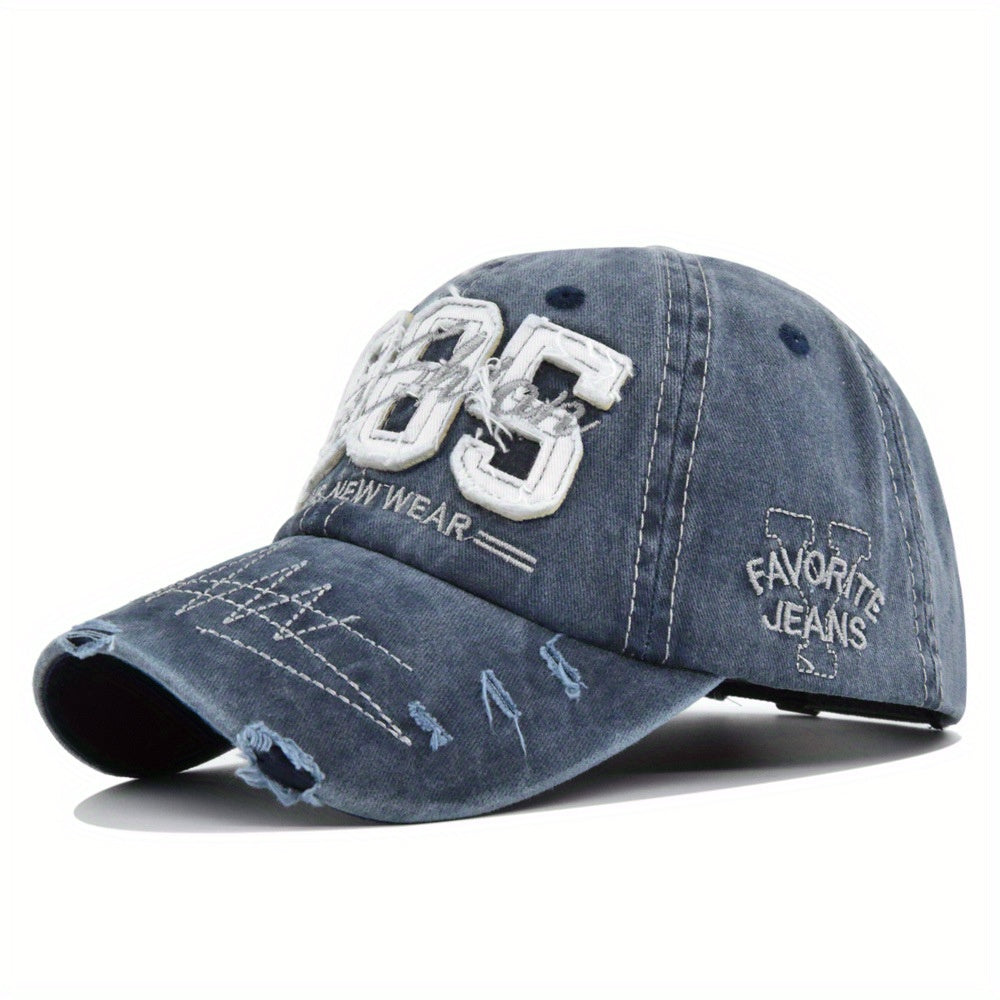 1985 Embroidery Vintage Lightweight Adjustable Dad Hat - Ripped Baseball Cap Washed Distressed Patch Sunscreen Sports