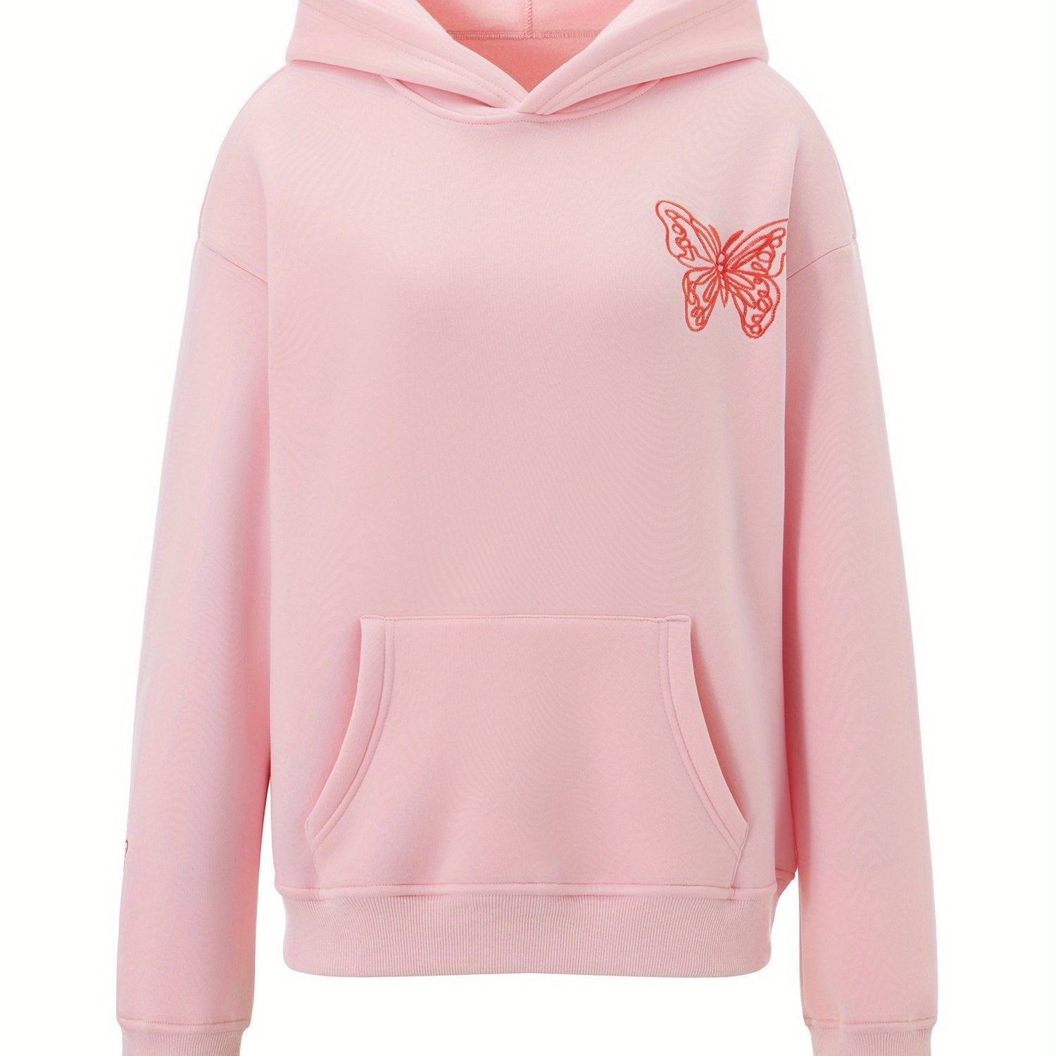 Women'S Spring Autumn Hooded Sweatshirt Long Sleeve Letter Butterfly Embroidery Hoodie