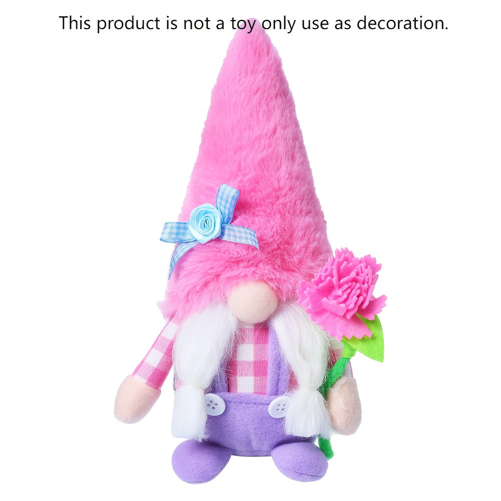Mother'S Day Spring Summer Decoration Plush Gnome Ornament Set, Pink Flower Envelope Men'S And Women'S Gnome Indoor Desktop Window And Door Party Decoration