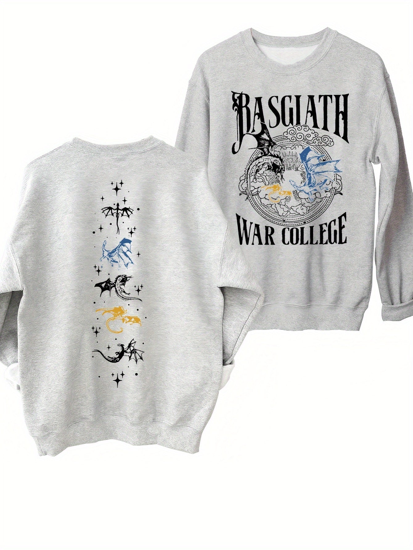 Men'S Casual Round Neck Sweater, Slightly Elastic, Long-Sleeved Bottoming Shirt Sweater Clothes, Men'S And Women'S Same Paragraph, Bastia War College Oversized Sweatshirt The Fourth Pterosaur Double-Sided Printed Pattern Long