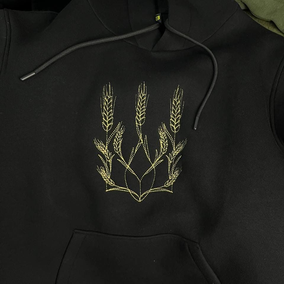 Embroidered Hoodie Ukrainian Wheat Comfortable Cozy Symbolic Golden Hoodie Stylish Streetwear Handmade Unisex Casual Hoodie Nature Ukraine