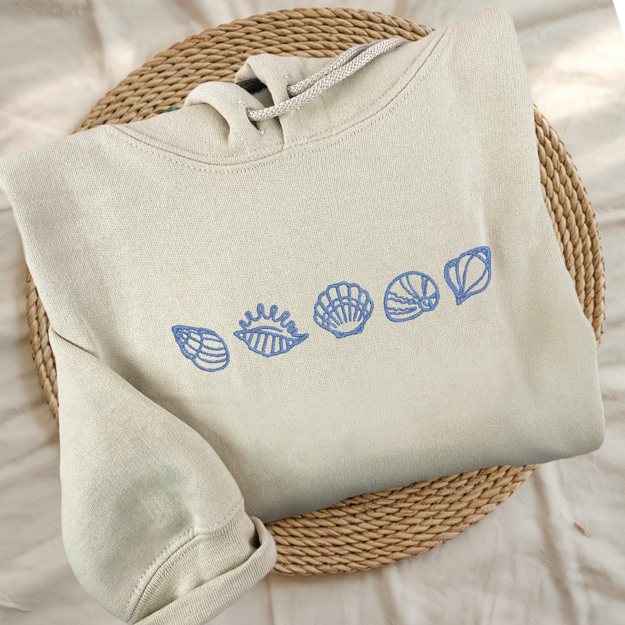 Sea Shells Embroidered Crewneck, Beach Shirt, Ocean Lover Gift, Nautical Hoodie, Coastal Beach Sweatshirt, Seaside Pullover, Sea Animal Tee
