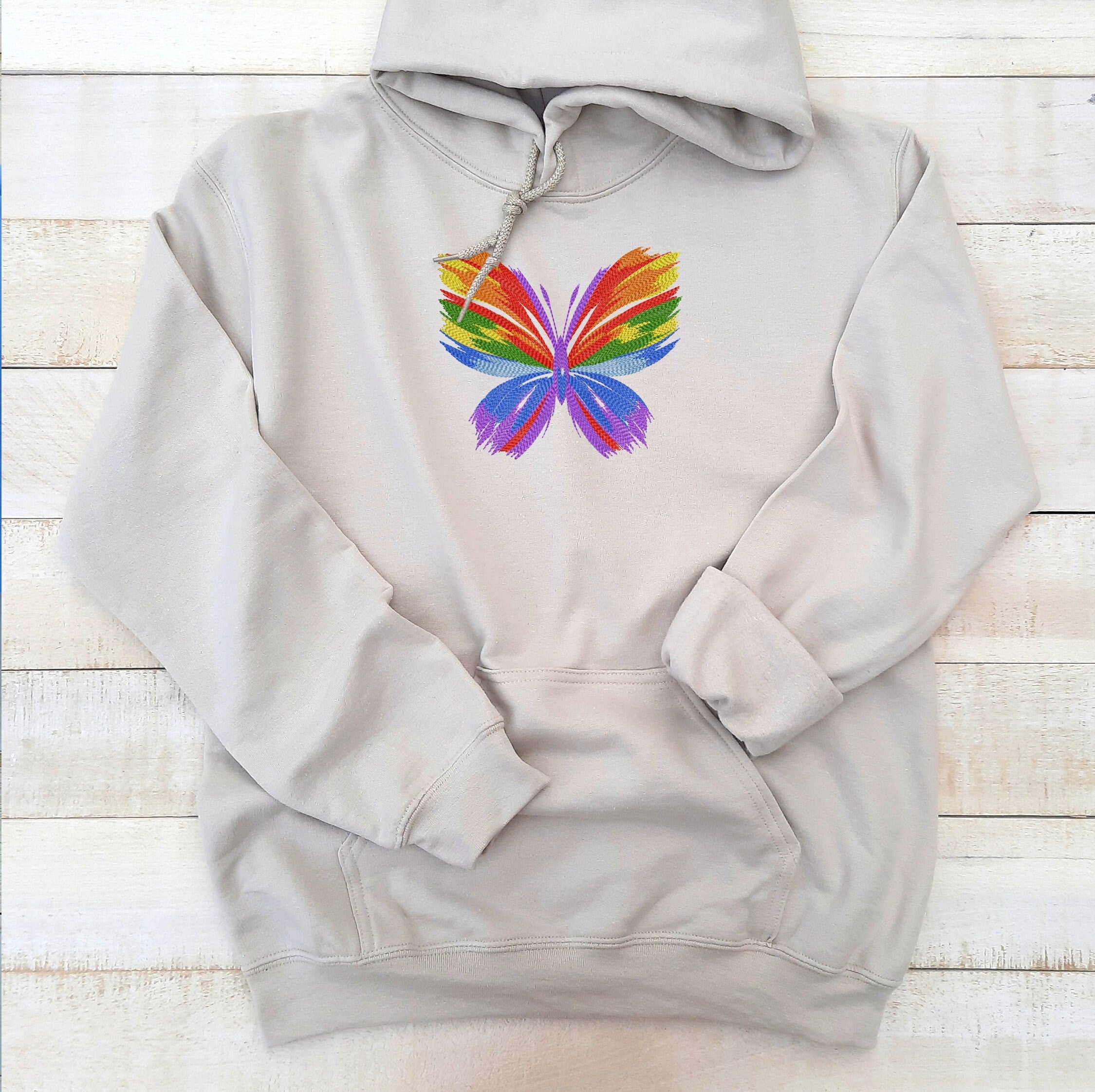Rainbow Butterfly Embroidered Hoodie, Embroidered Butterfly Hoodie, Butterfly Hooded Sweatshirt Unisex, Butterfly Sweater Gift for Her!