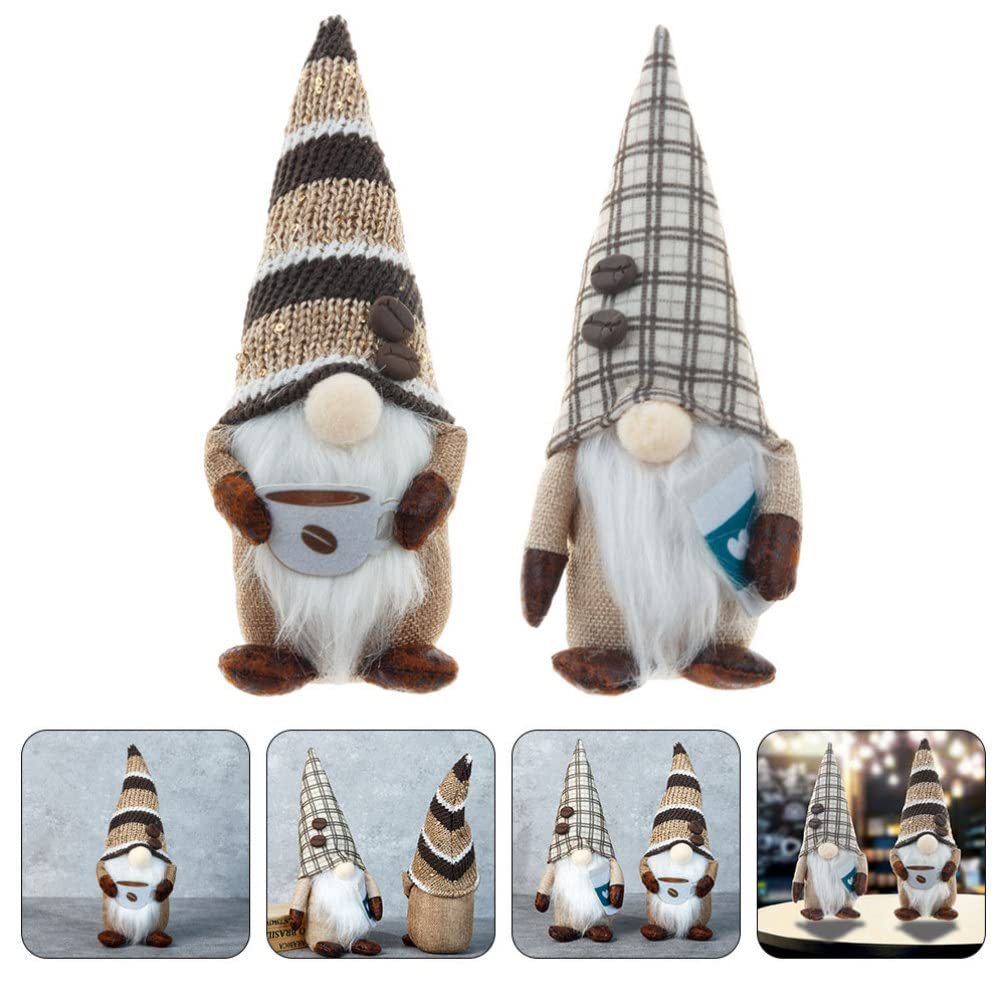 Coffee Gnomes Plush Doll Coffee Bar Decoration Swedish Tomte Elf Dwarf Collectible Figurines Dangle Leg Shelf Sitters Farmhouse Home Kitchen Decor Coffee Lover Gifts