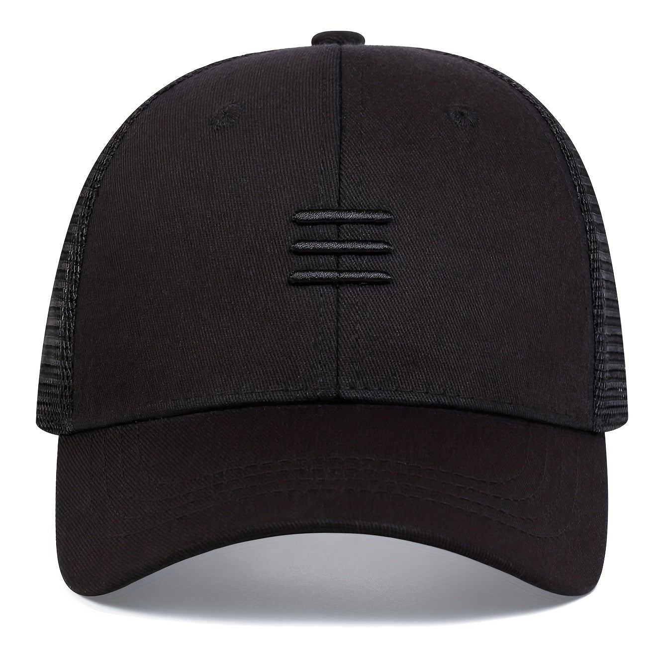 Trendy Triple Stripe Embroidery Unisex Baseball Cap - Adjustable Breathable Mesh Trucker Hat for Women & Men - Solid Color Sun Hat with Comfortable Fit and Stylish Design