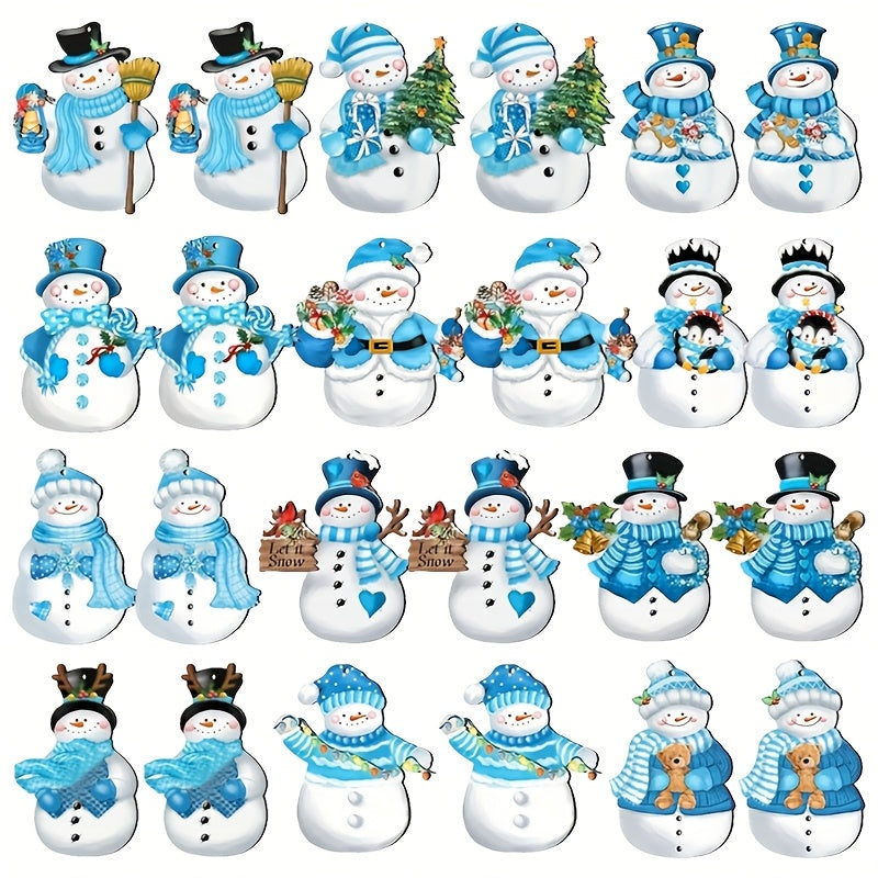 Christmas Wooden Winter Snowman Ornament - Colorful And Blue Snowman Wooden Craft Pendant Perfect For Christmas Tree, Garden, Lawn, Party, and Outdoor Decorations - Festive Tree Decorations, Holiday Craft Gifts For Party & Ho