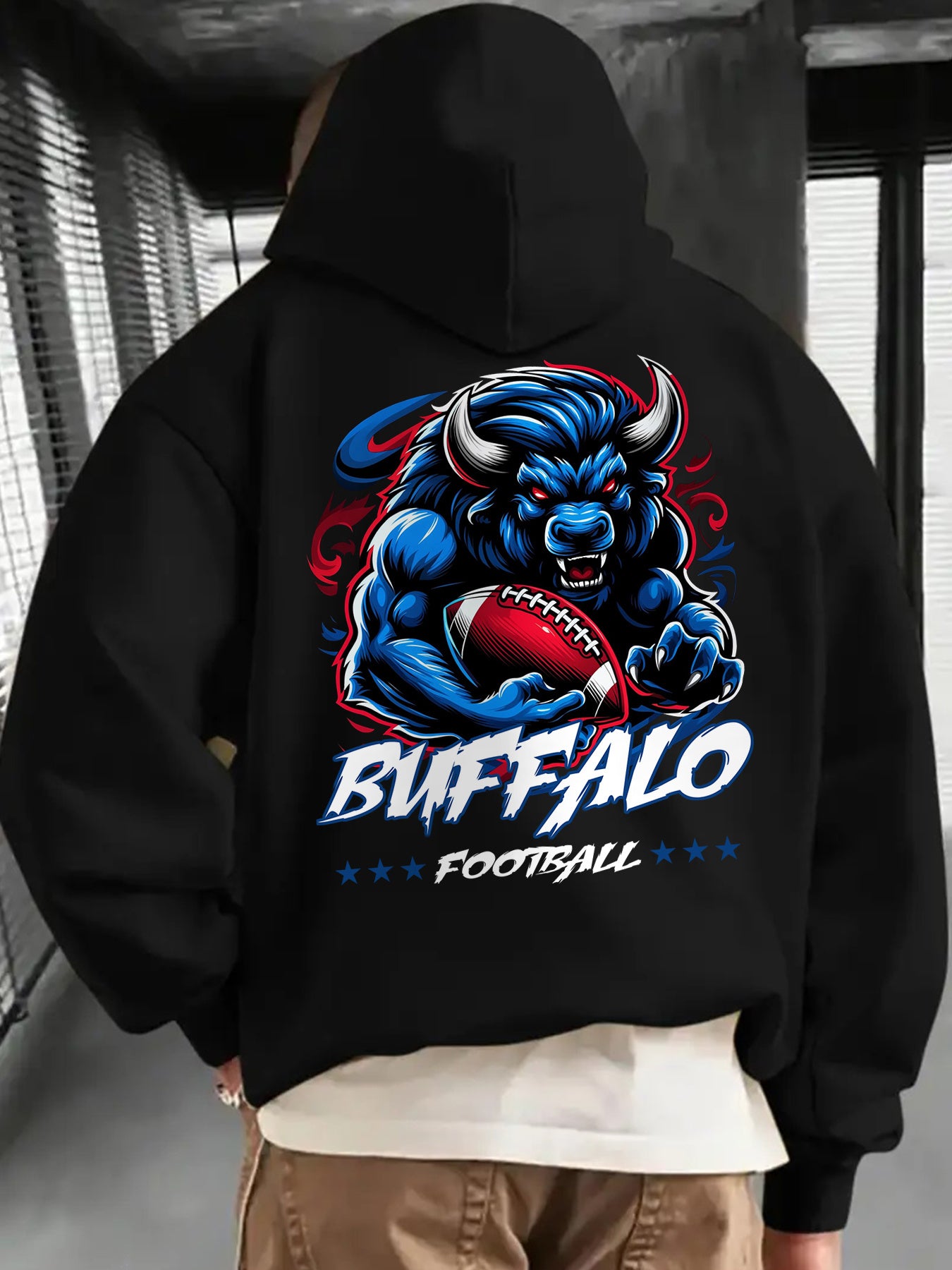 1pc Baltimore Football Graphic Print Hoodie - Thickened Warm Unisex Pullover with Pocket, Machine Washable Casual Sweatshirt for Men & Women, Autumn Winter Outdoor Apparel for Football Fans, Sports Fan Apparel | Bold Back Des