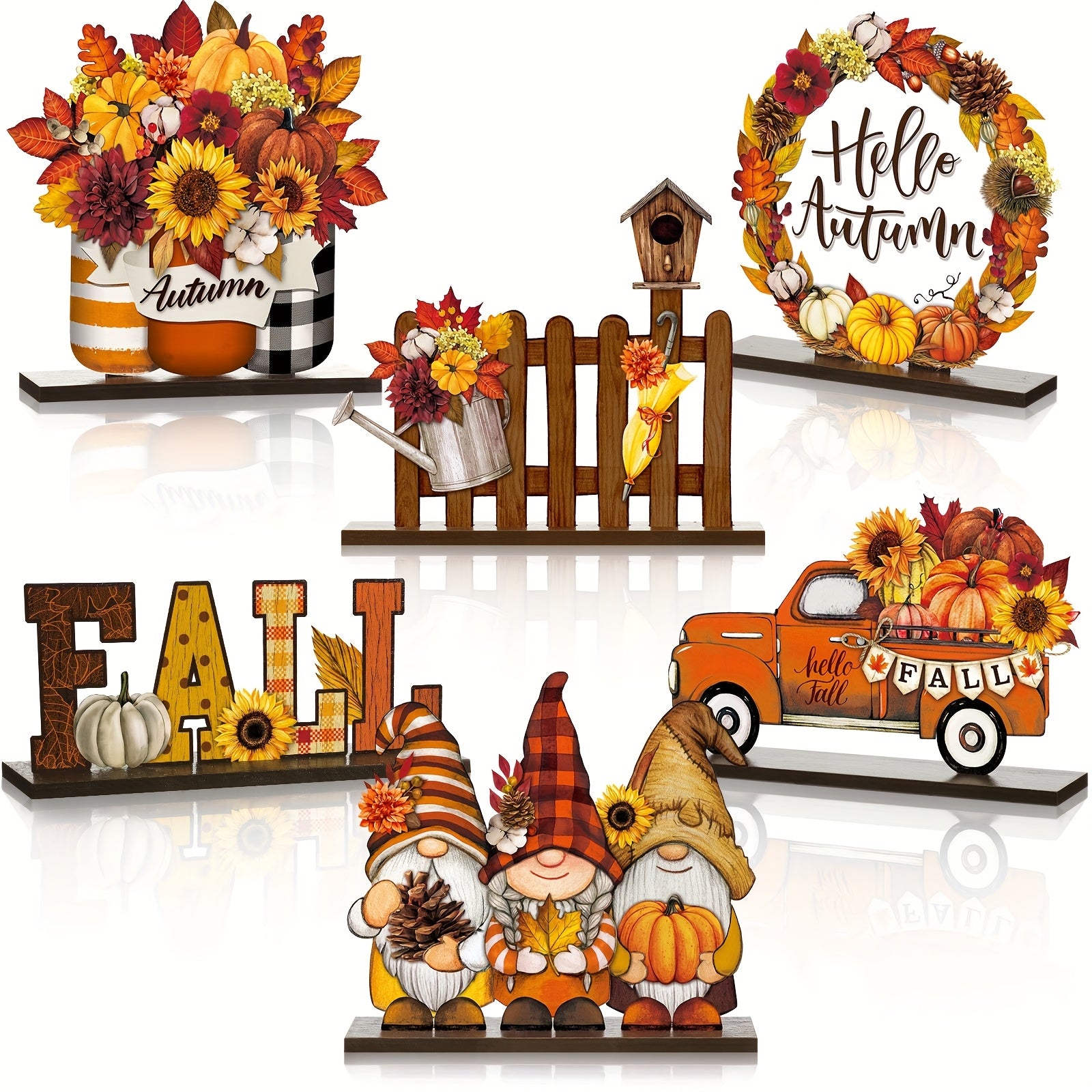 Wooden Table Decorations Wood Tabletop Sign Centerpiece Rustic Decorations for Office Desk Farmhouse Home Kitchen Tiered Tray Decor Shelves Table Decorative (Maple Pumpkin)