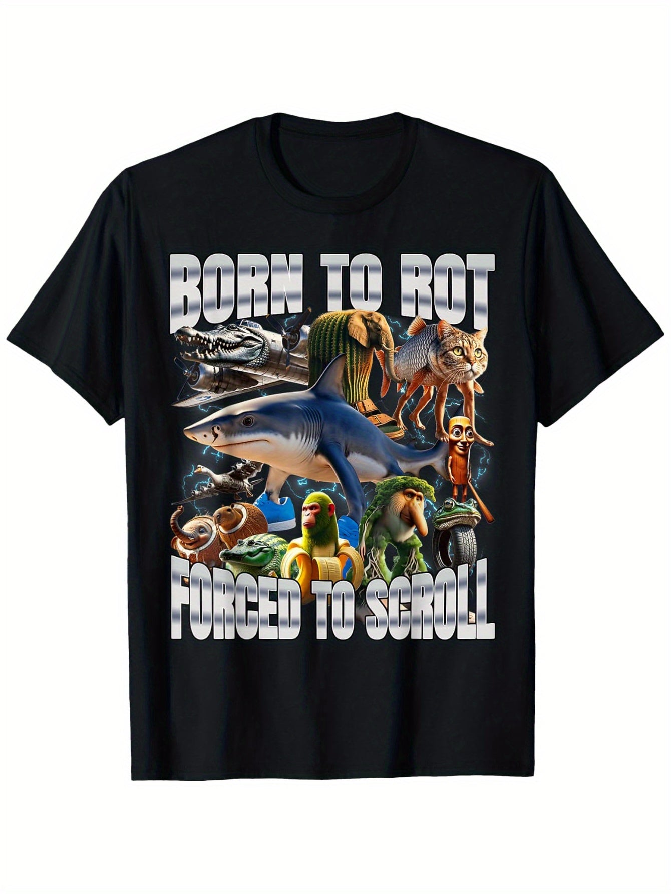 Born to Rot Forced to Scroll Funny Italian Brainrot Meme T-Shirt - 100% Cotton Breathable Moisture-Wicking Regular Fit Streetwear Tee with Humorous Graphic Print - Casual Summer Top Best Gift for Men, Relaxed Outfit, Bold Tex