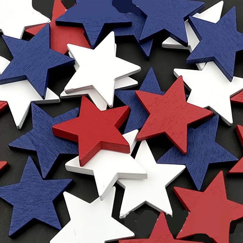 Patriotic Mini Stars Wooden Decorations, Red, White And Blue Star Crafts Tri-color, for Vase Fillers, Box Decorations, Home Decor, Great for Memorial Day, Independence Day DIY Projects, Confetti